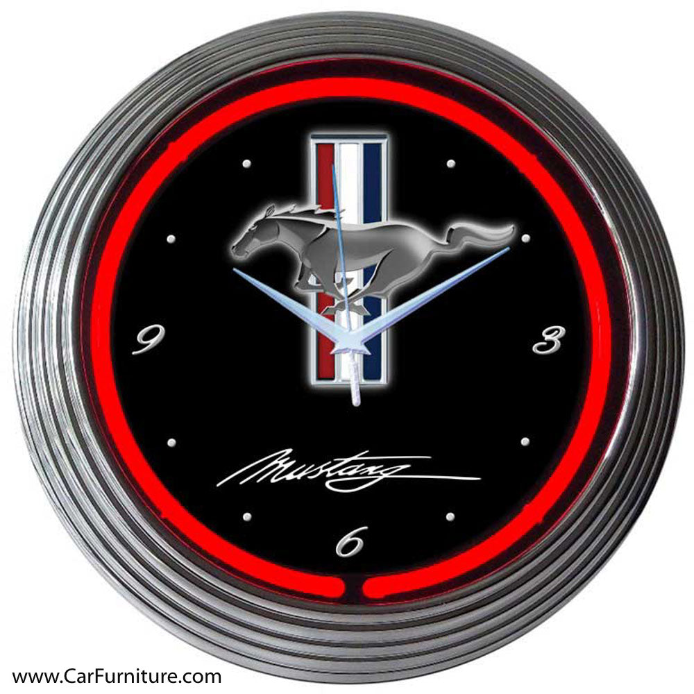 Ford Mustang Red Neon Clock - Main Image