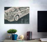 Car Engine and Interior X-Ray Blueprint Teal Canvas Print