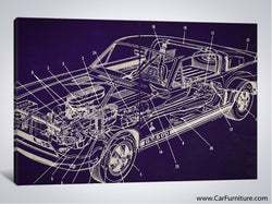 Purple GT Car Schematics Canvas Art
