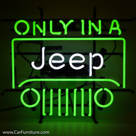 Only in a Jeep Neon Sign on Metal Grid