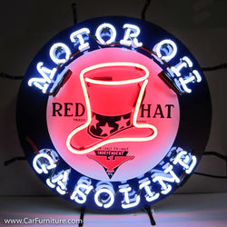 Red Hat Motor Oil Gasoline Neon Sign with Backing