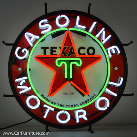 Texaco Gasoline and Motor Oil Neon Sign with Backing