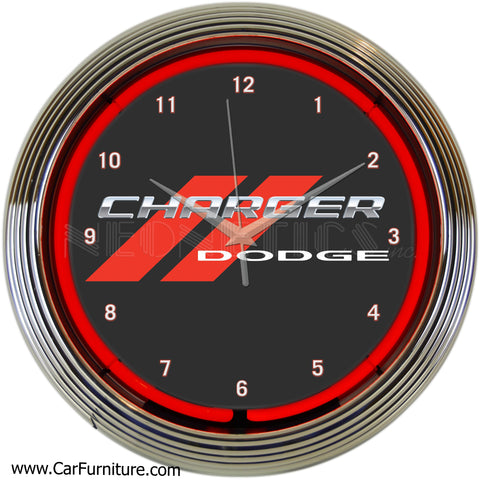 Dodge-Charger-Logo-Red-Neon-Wall-Clock-www.CarFurniture.com