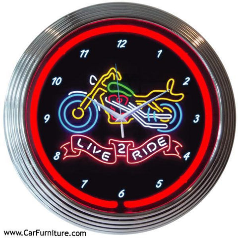 Multicolor-Neon-Live-to Ride-Motorcycle-Wall-Clock-www.CarFurniture.com