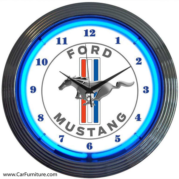 Ford Mustang Blue Neon Clock
