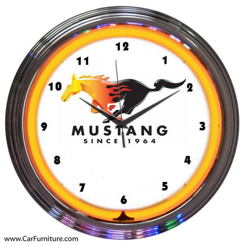 Ford Mustang Orange Neon Clock