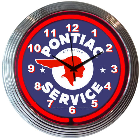 Pontiac Service Red Neon Clock