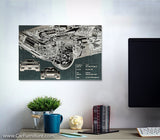 Car Engine X-Ray Blueprint Canvas Art