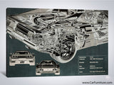 Car Engine X-Ray Blueprint Canvas Art