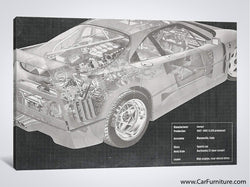 Car Engine and Interior X-Ray Blueprint Canvas Print