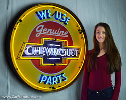 Chevy Genuine Parts Large 36" Neon Sign in Steel Can