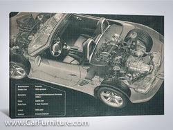 Convertible X-Ray Car Blueprint #2 Teal Canvas Art