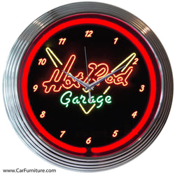 Hot Rod Garage Red Neon Clock