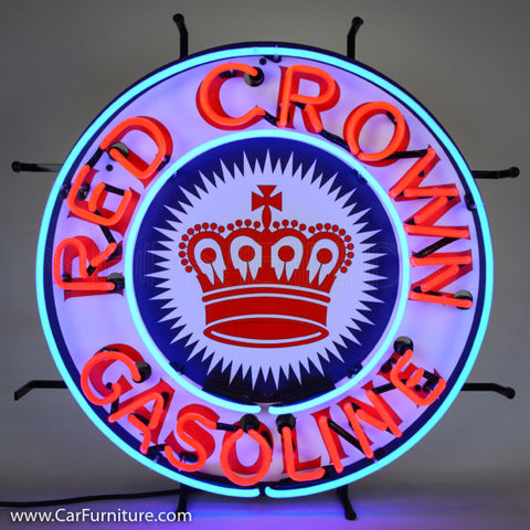 Red Crown Gasoline Neon Sign with Backing