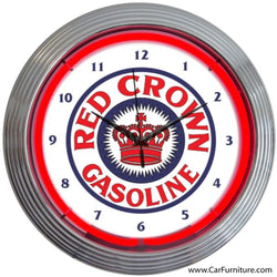 Red Crown Gasoline Vintage Red Neon Clock