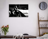 Sleek White Retro Car Brushed Aluminum Canvas Art