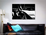 Sleek White Retro Car Brushed Aluminum Canvas Art