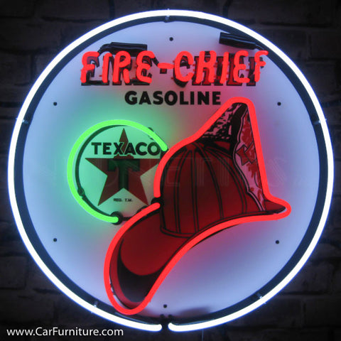Texaco Fire-Chief Gasoline Neon Sign with Backing
