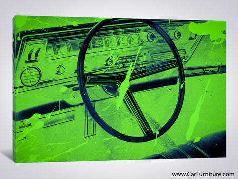 Vintage Green Car Interior Paint Splatter Canvas Art